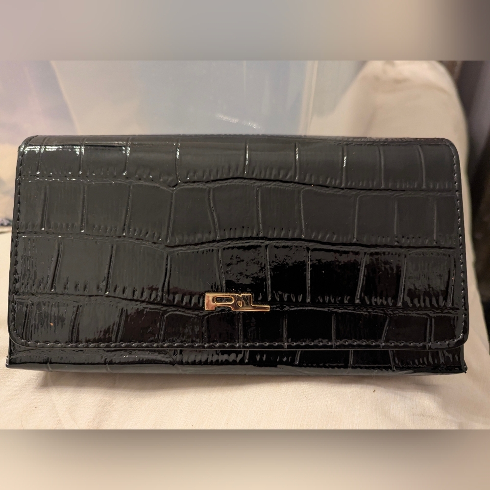 Ralph Lauren Glossy Black Embossed Clutch